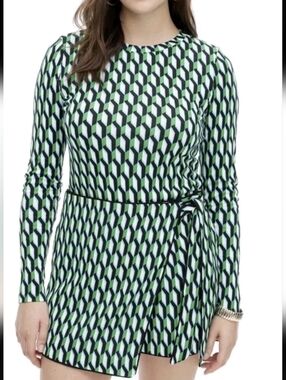 Diane Von Furstenberg DVF Target Skirt Tie Wrap Geo Green Mini Skort Sz. XL